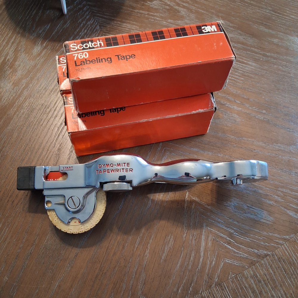 Vintage Dymo-Mite Tapewriter with Red Labeling Tape